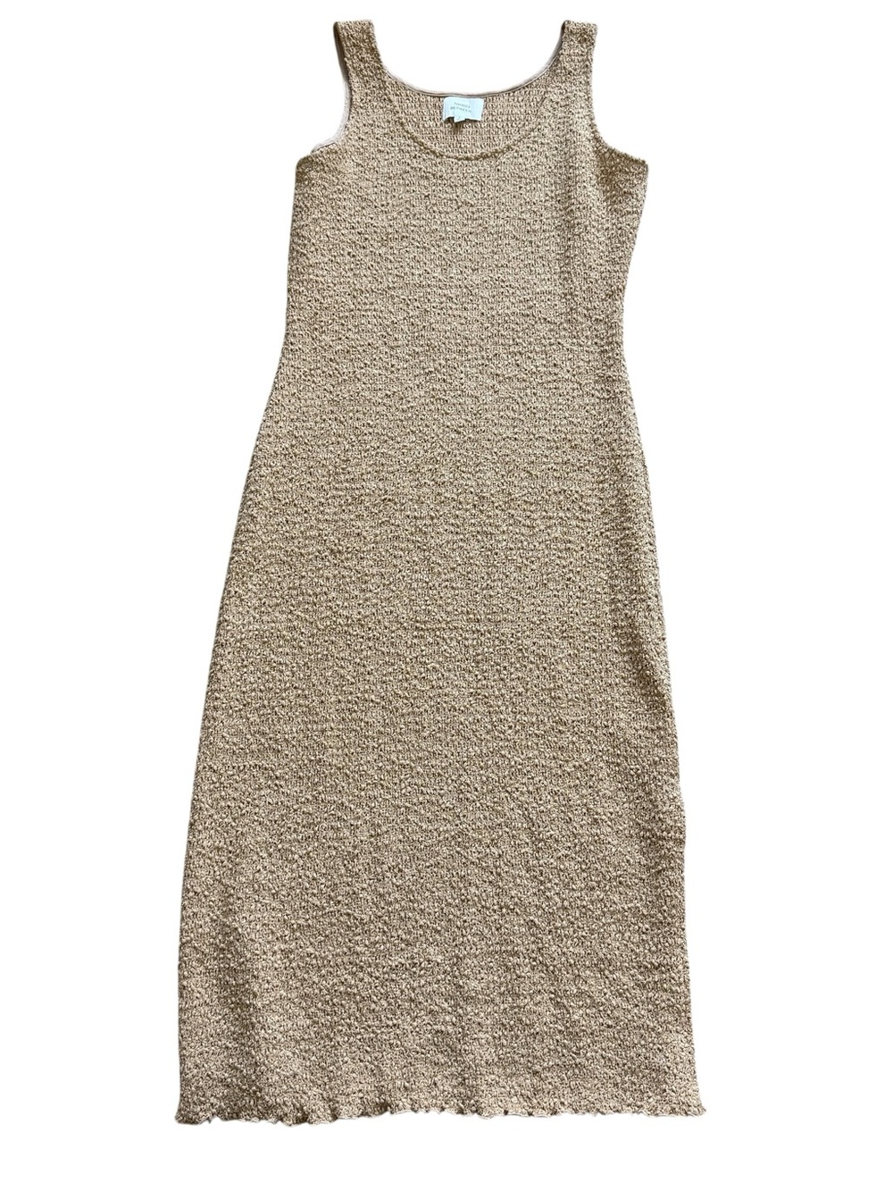 Things Between Textured Midi Dress Neutral Minimalist Boho Stretch Bodycon Tan L